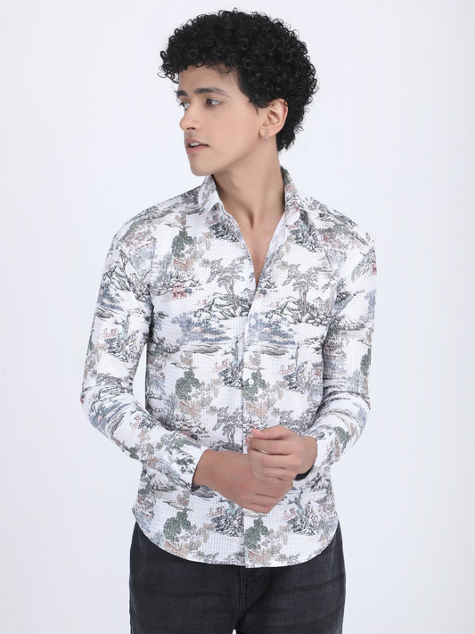 White Printed Turkish Weave Shirt