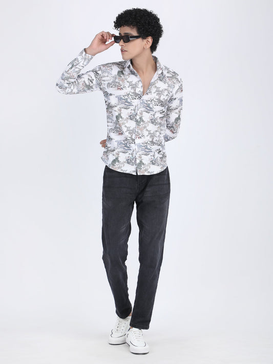 White Printed Turkish Weave Shirt