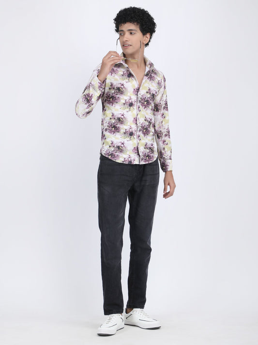 White Floral Printed Turkish Weave Shirt