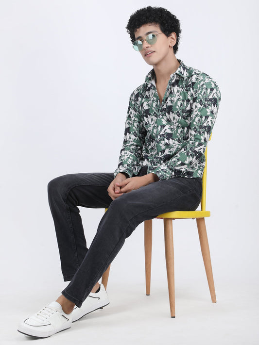 Green Floral Turkish Weave Shirt