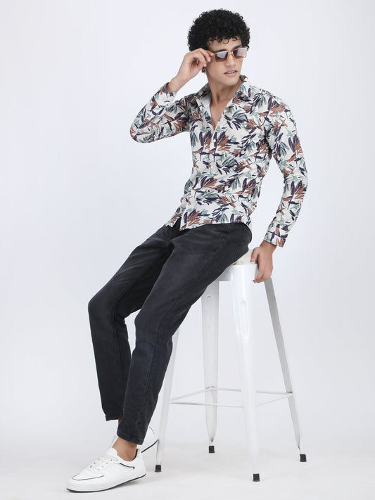 Off White Floral Turkish Weave Shirt