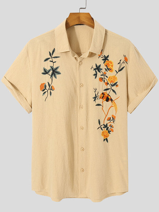 Mens Flower Printed Short Sleeve Shirt