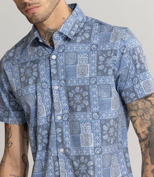 Square Maze Blue Shirt