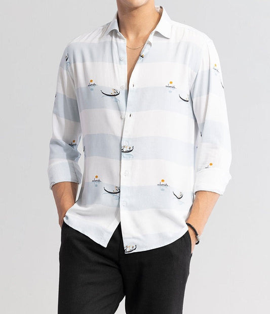 Graphic Banded Light Blue Shirt