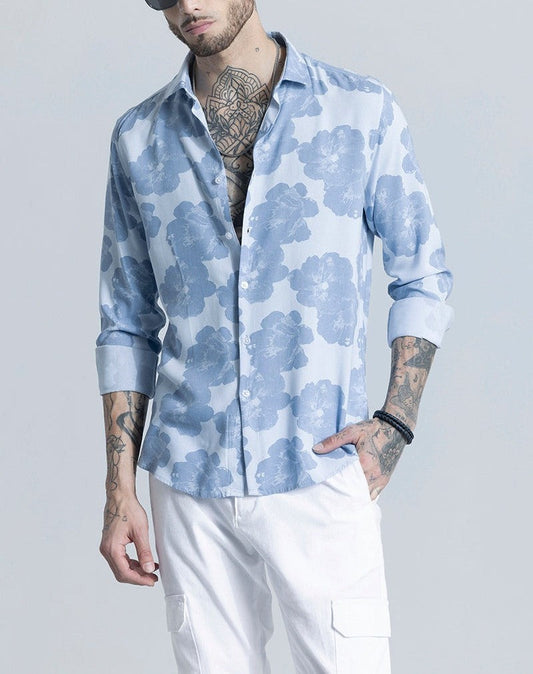 Hibiscus Oasis Blue Shirt