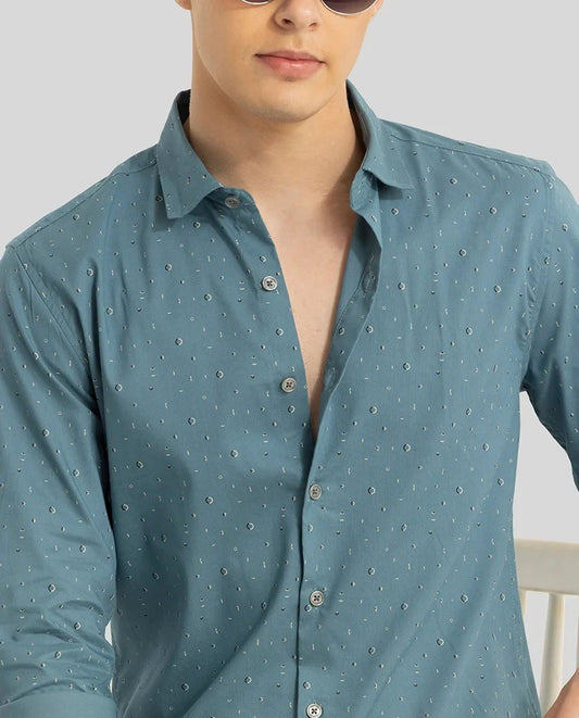 Blue Printed Slim Fit Shirt