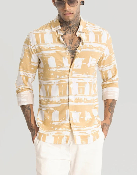 Yellow Abstract Slim Fit Shirt