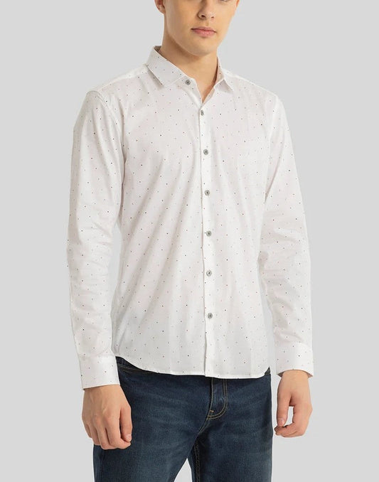 White Printed Slim Fit Shirt