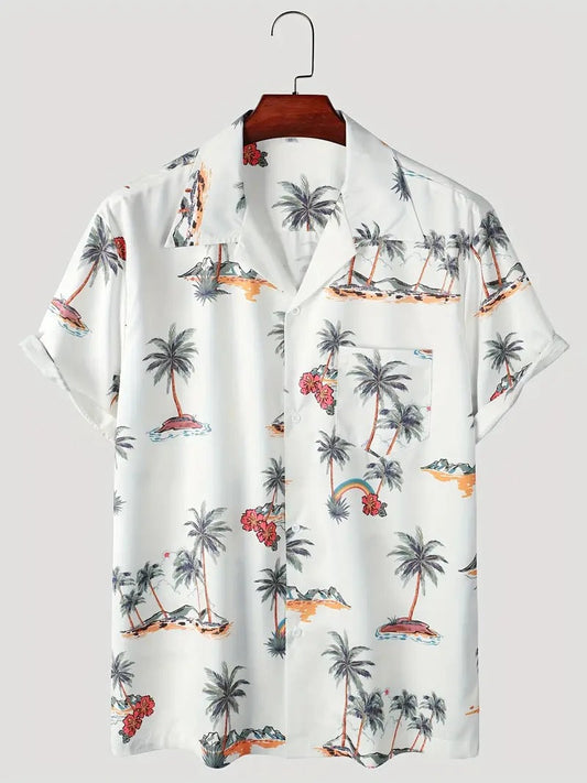 White Palm Tree Printed Daily Wear Shirt