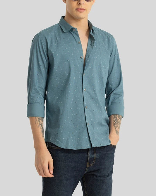 Blue Printed Slim Fit Shirt