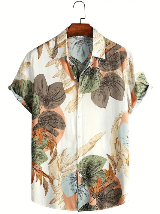 Cream Multicolor Leaf Printed Daily Wear Shirt