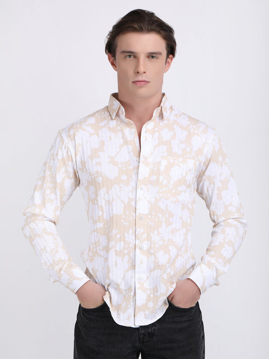 Light Cream Popcorn Print Premium Full Sleeves Shirt