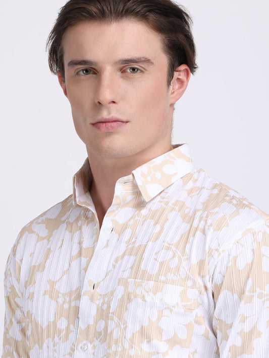 Light Cream Popcorn Print Premium Full Sleeves Shirt