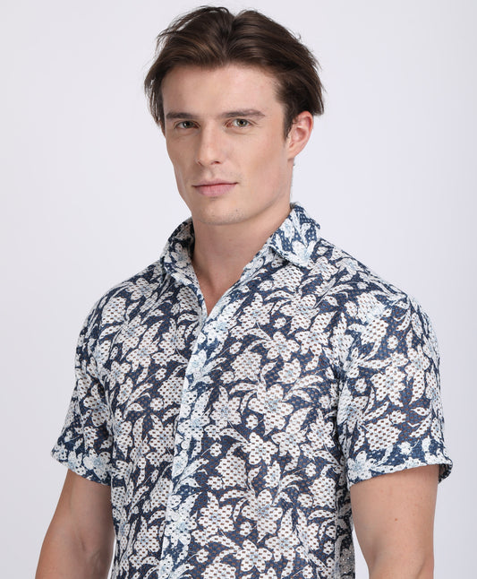 Dark Blue Dual Fusion Crochet Shirt