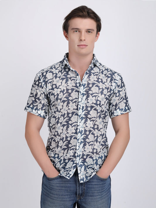 Dark Blue Dual Fusion Crochet Shirt