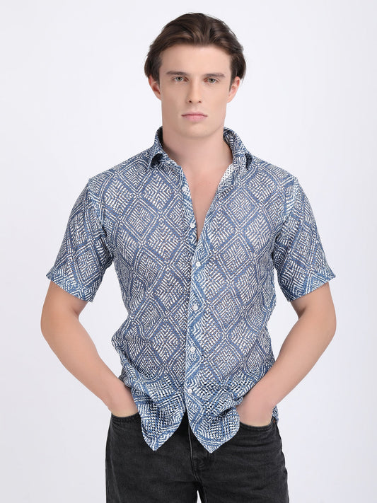Faded Blue Dual Fusion Crochet Shirt