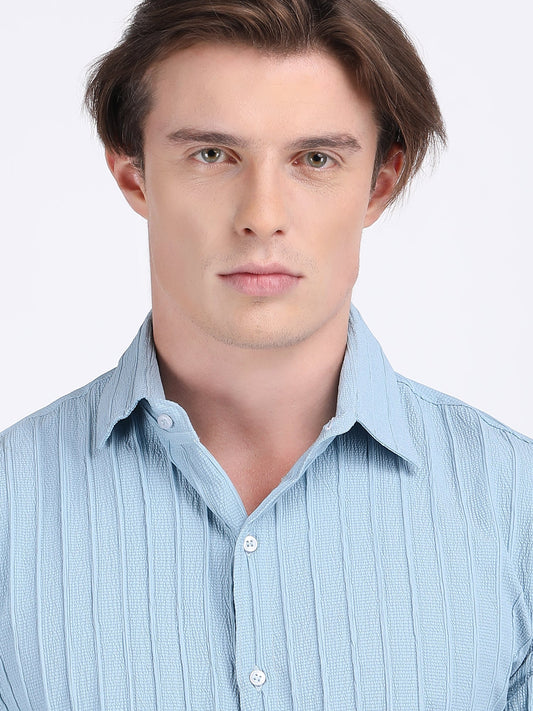 Sky Blue Popcorn Texture Full Sleeves Shirt