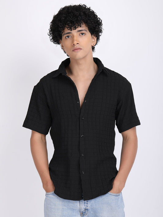 Black Popcorn Texture Half Sleeves Shirt