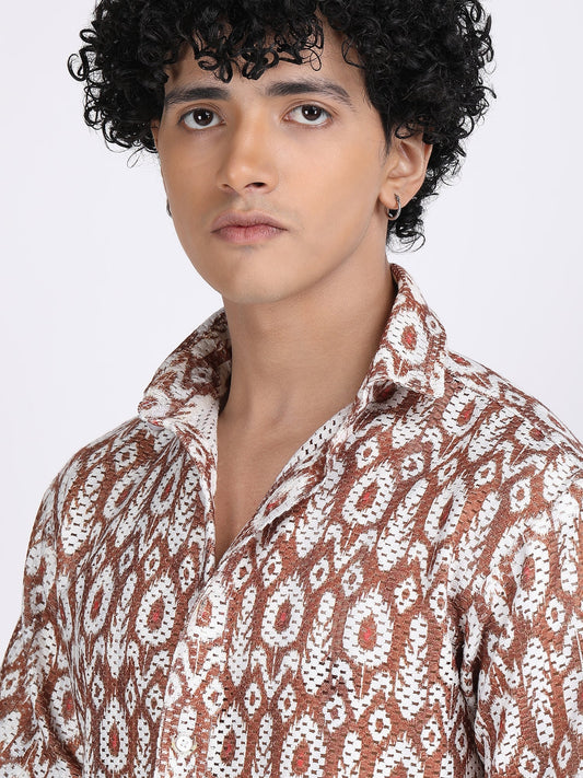 Brown Dual Fusion Crochet Shirt