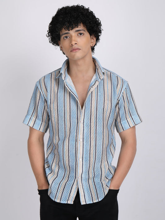 Sky Blue Dual Fusion Crochet Shirt