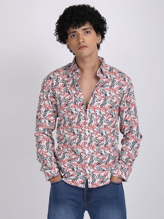 Cream Popcorn Print Premium Full Sleeves Shirt