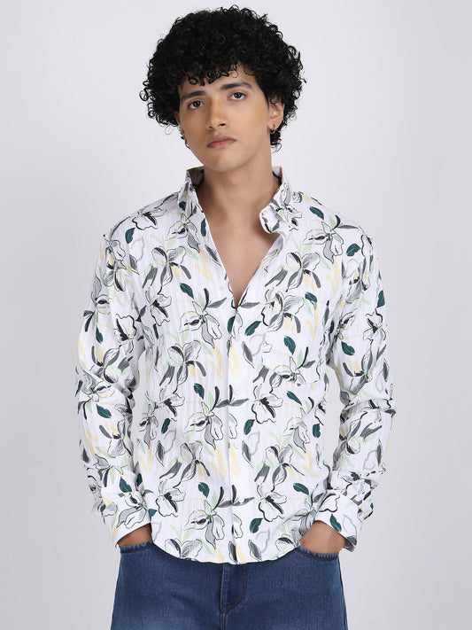 White Lilac Popcorn Print Premium Full Sleeves Shirt