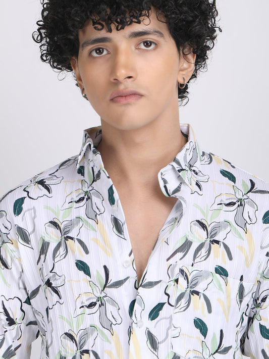 White Lilac Popcorn Print Premium Full Sleeves Shirt