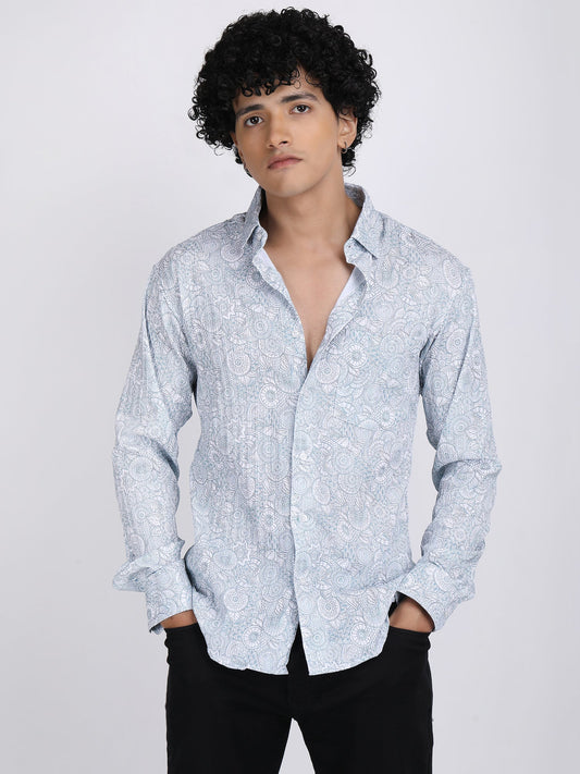Cadet Blue Popcorn Print Premium Full Sleeves Shirt