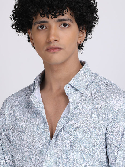 Cadet Blue Popcorn Print Premium Full Sleeves Shirt