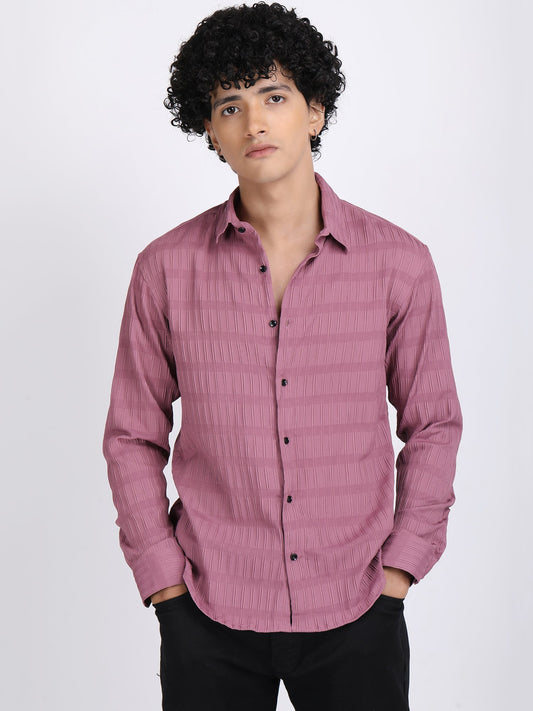 Dark Pink Popcorn Texture Full Sleeves Shirt