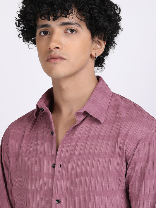 Dark Pink Popcorn Texture Full Sleeves Shirt