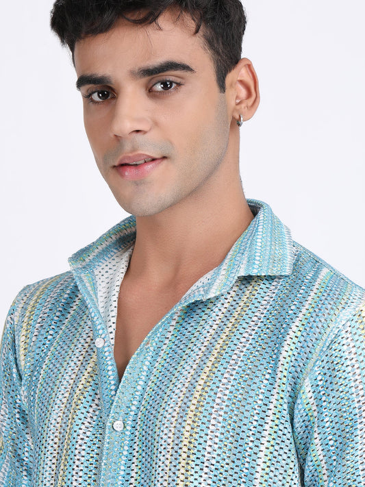 Dirty Blue Dual Fusion Crochet Shirt