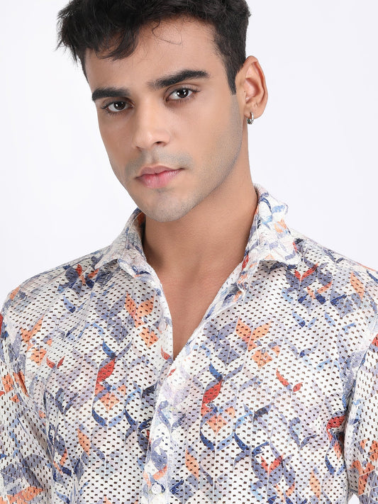 Catskill White Dual Fusion Crochet Shirt