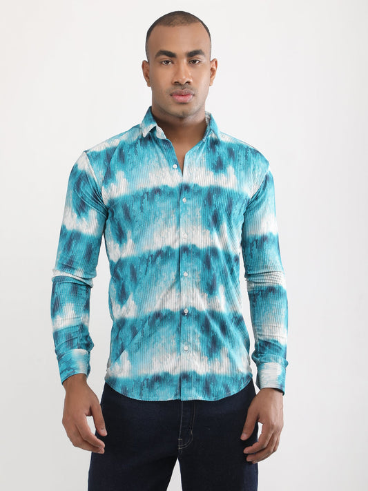 Teal Blue Print Turkish Weave Shirt