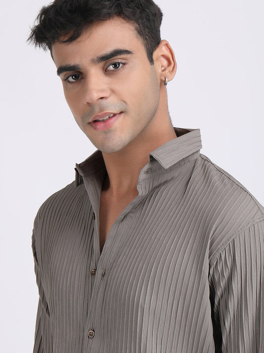 Cream Popcorn Texture Full Sleeves Shirt