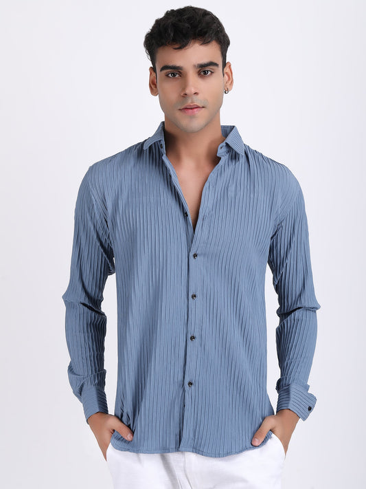 Dark Grey Popcorn Texture Full Sleeves Shirt