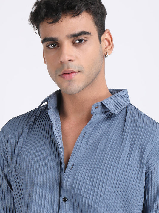 Dark Grey Popcorn Texture Full Sleeves Shirt