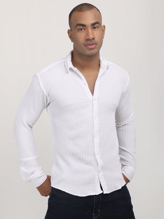 White Checks Popcorn Textured Shirt