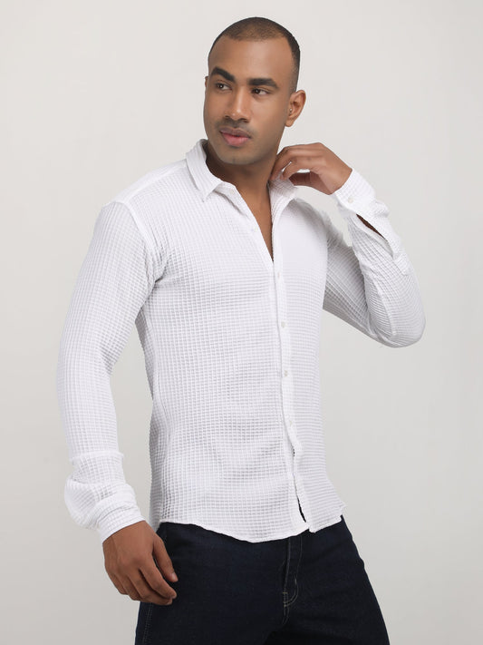 White Checks Popcorn Textured Shirt