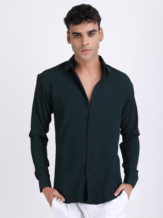 Green Popcorn Texture Full Sleeves Shirt