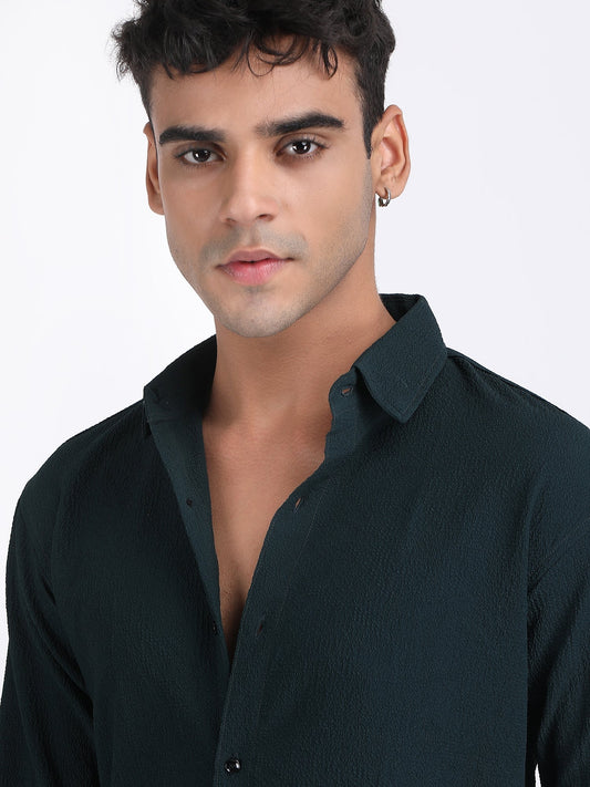 Green Popcorn Texture Full Sleeves Shirt