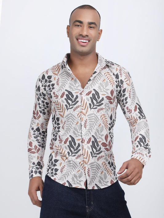 Multi Color Leafy Print Turkish Weave Shirt