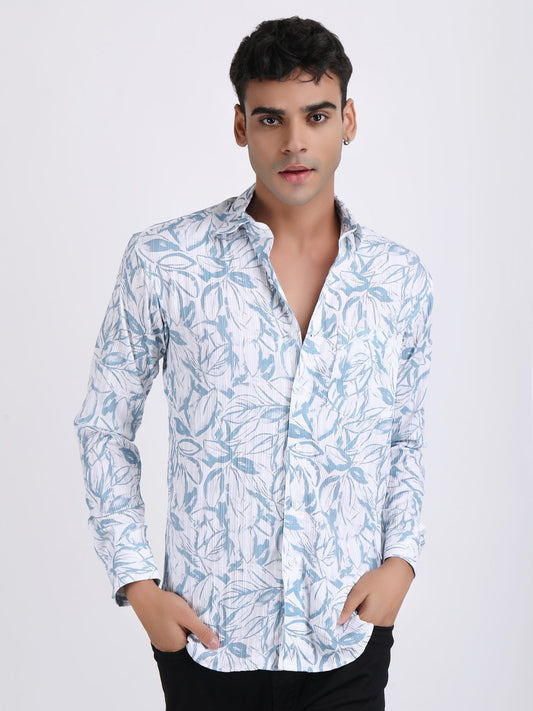 White Popcorn Print Premium Full Sleeves Shirt