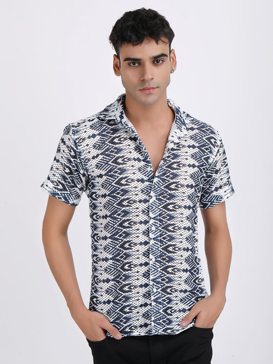 Navy Blue Dual Fusion Crochet Shirt