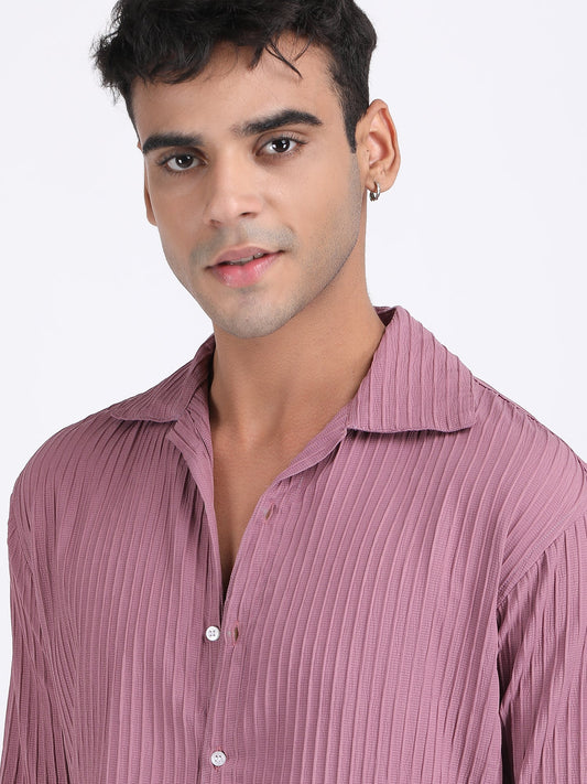 Dark Pink Popcorn Texture Full Sleeves Shirt