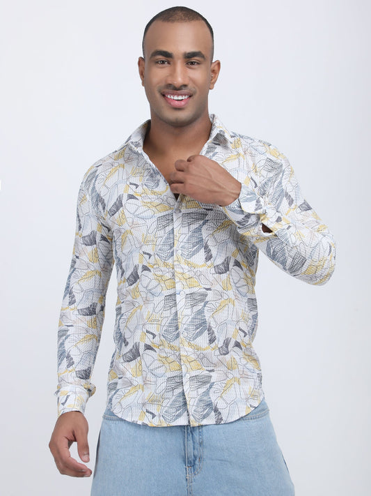 White Printed Turkish Weave Shirt