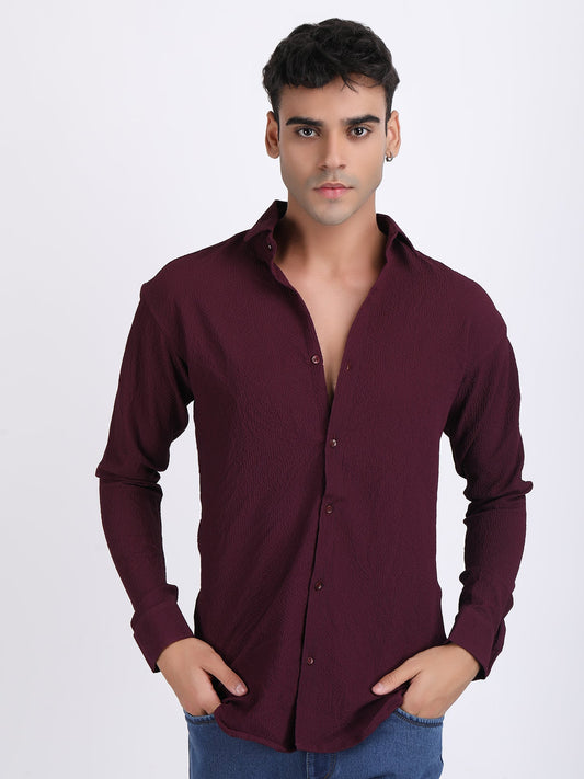 Dark Wine Popcorn Texture Full Sleeves Shirt