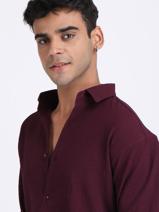 Dark Wine Popcorn Texture Full Sleeves Shirt