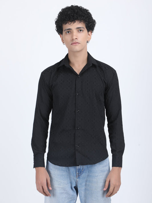 Black Jacquard Designer Embossed Shirt