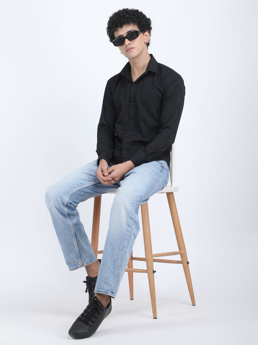Black Jacquard Designer Embossed Shirt
